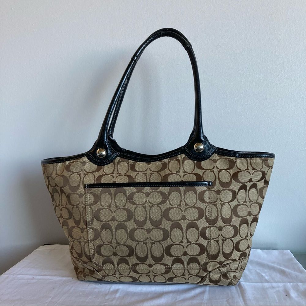 COACH Signature Bleecker Khaki Shoulder Bag Gallery Shopper Large Tote 14385 - Picture 3 of 9